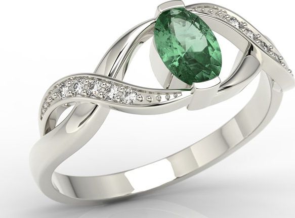 WĘC - Twój Jubiler Pierścionek z białego złota ze szmaragdem i brylantami AP-69B 16 / UE- 56