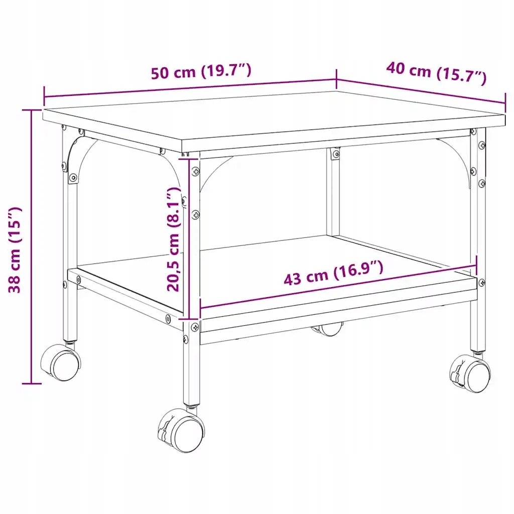 vidaXL Stojak na drukarkę Stary drewno 50 x 40 x 38 cm