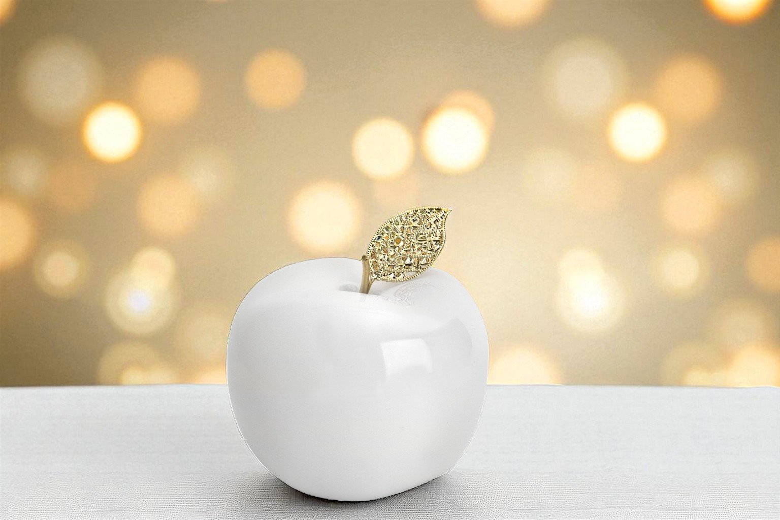 Ozdoba ceramiczna Jabłko ze złotym listkiem