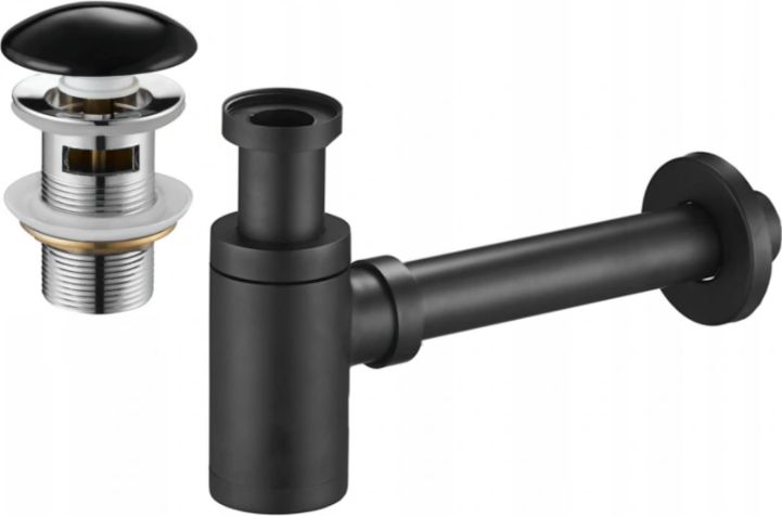 Syfon Mexen Mexen półsyfon umywalkowy okrągły z korkiem ceramicznym klik-klak, z przelewem, czarny - 7992050-75