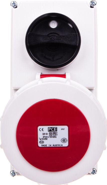 PCE Gniazdo stałe z wyłącznikiem 0-1 małe 16A 5P 400V IP67 /blokada mechaniczna/ 61152-6