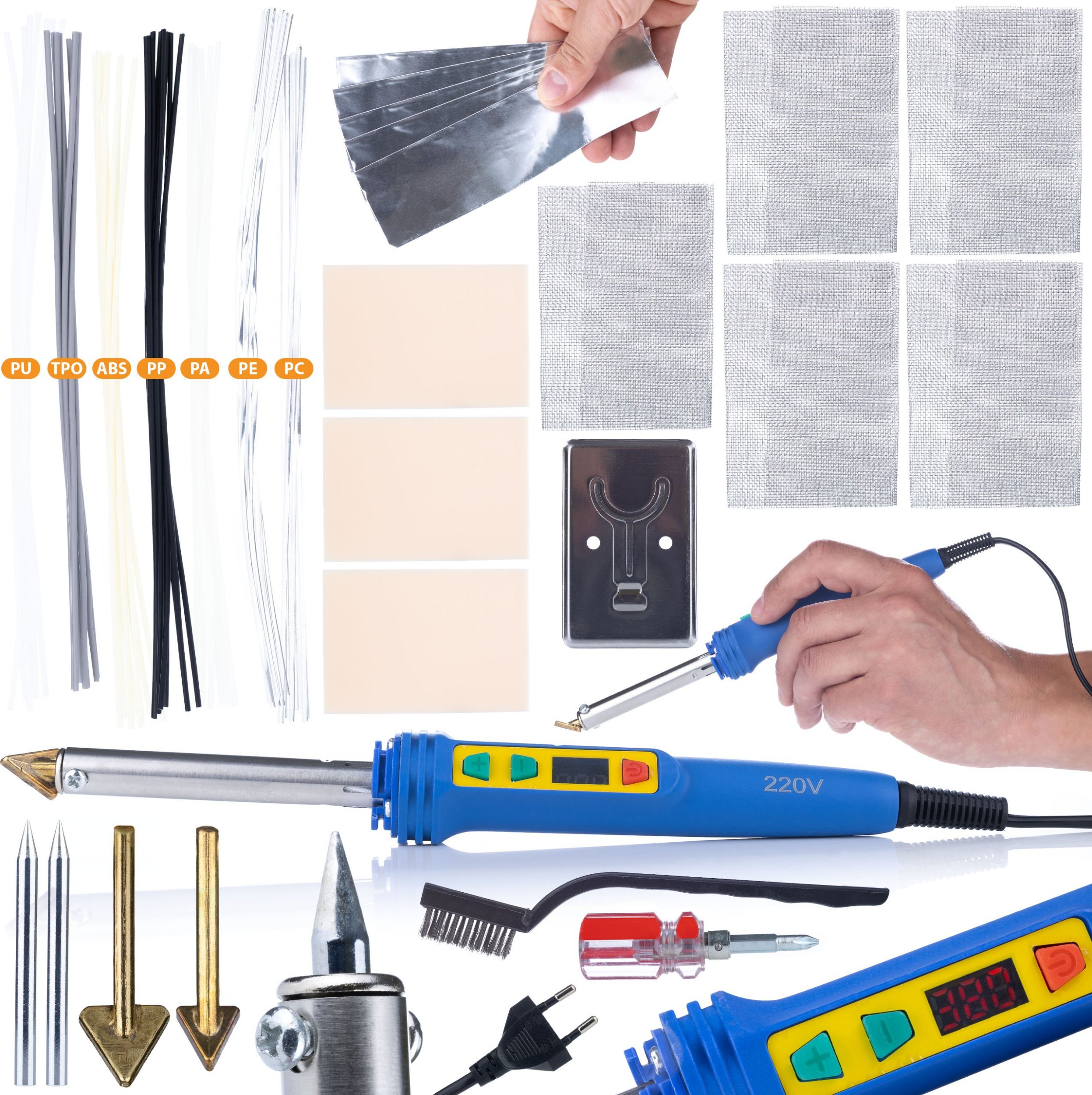 Rosfix ZESTAW ŻELAZKO SPAWARKA DO PLASTIKU DO WTAPIANIA SIATKI 120W SIATKI SPOIWA