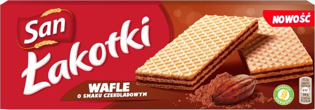 San Łakotki Wafle o smaku czekoladowym 146 g
