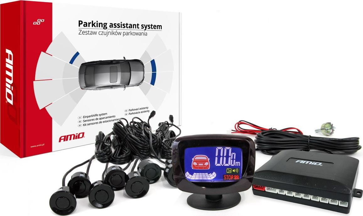 AMiO Zestaw czujników parkowania cofania led-graf 8 sensorów czarne