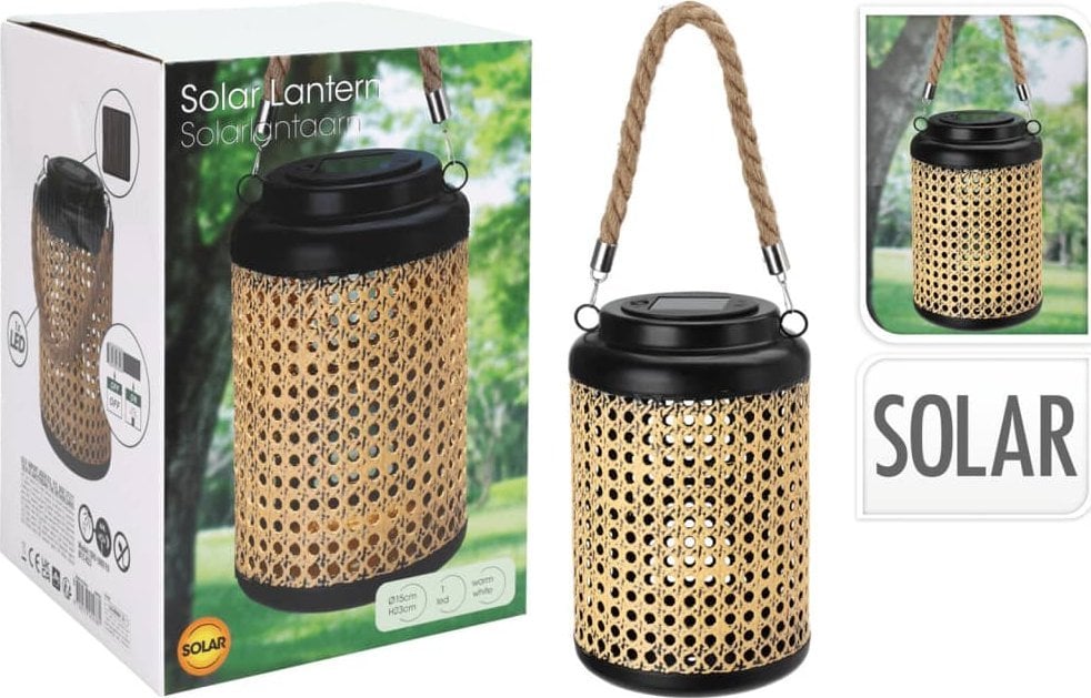 ProGarden Lampion ogrodowy solarny, metalowy, plecionka wiedeńska,