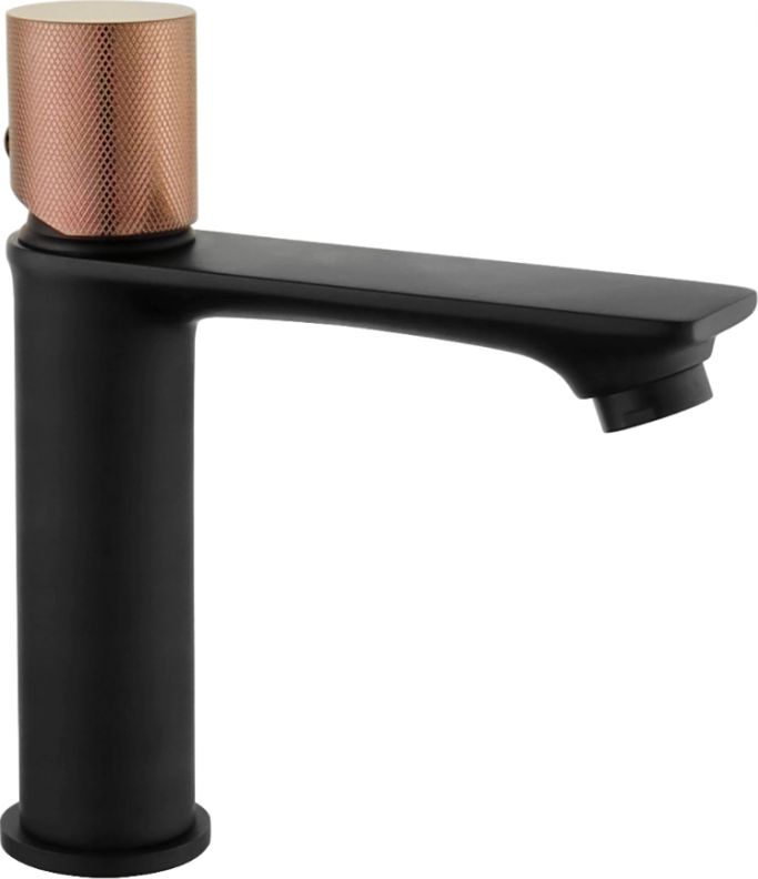 Bateria umywalkowa Mexen Royo One stojąca czarny mat + różówe złoto