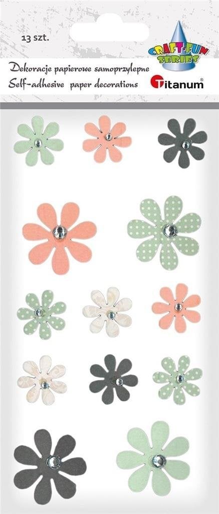 Titanum Naklejki papierowe kwiatki z kryształkiem 13szt