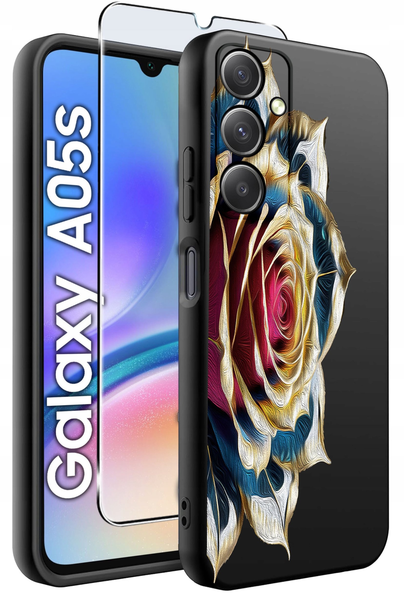 ETUI do Samsung A05s WZORY | SILIKONOWE MATT CASE + SZKŁO 9H