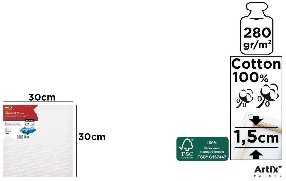 Podobrazie 30x30x1,5cm 280g/m2