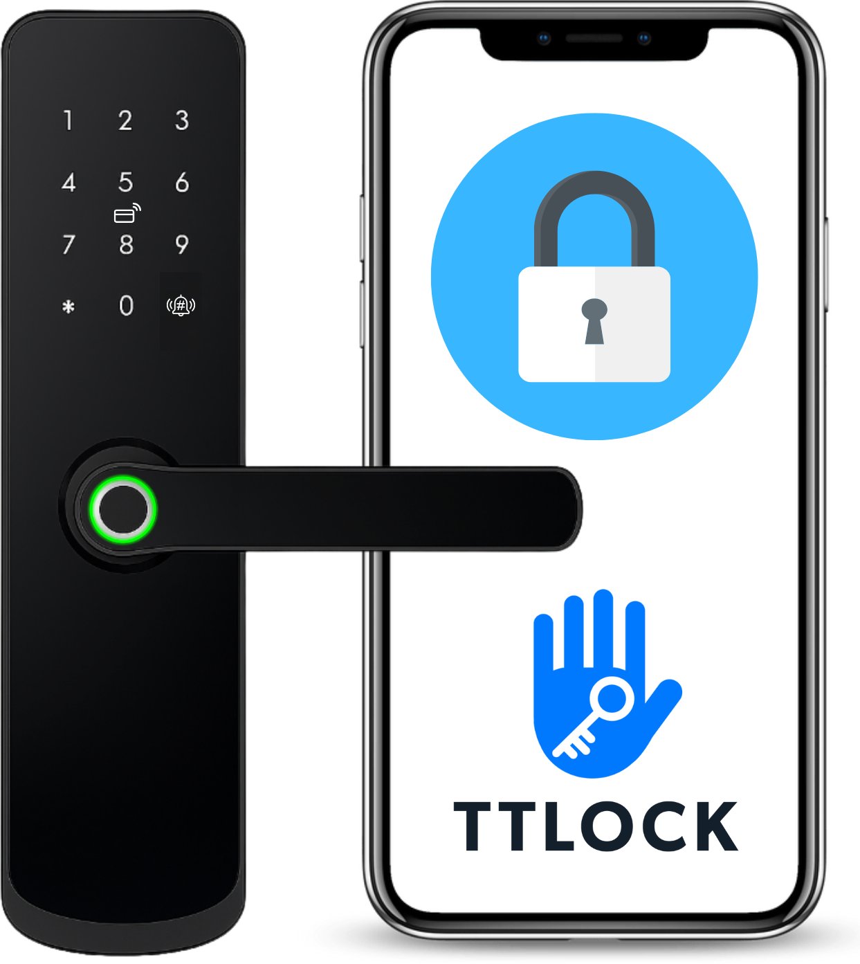 ZAMEK ELEKTRONICZNY KLAMKA DO DRZWI CZARNA NA KOD SZYFR ODCISK PALCA TTLOCK