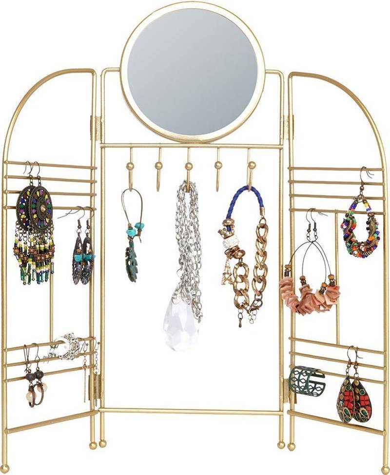 Eleganza Wieszak na biżuterię z lusterkiem metalowy składany złoty
