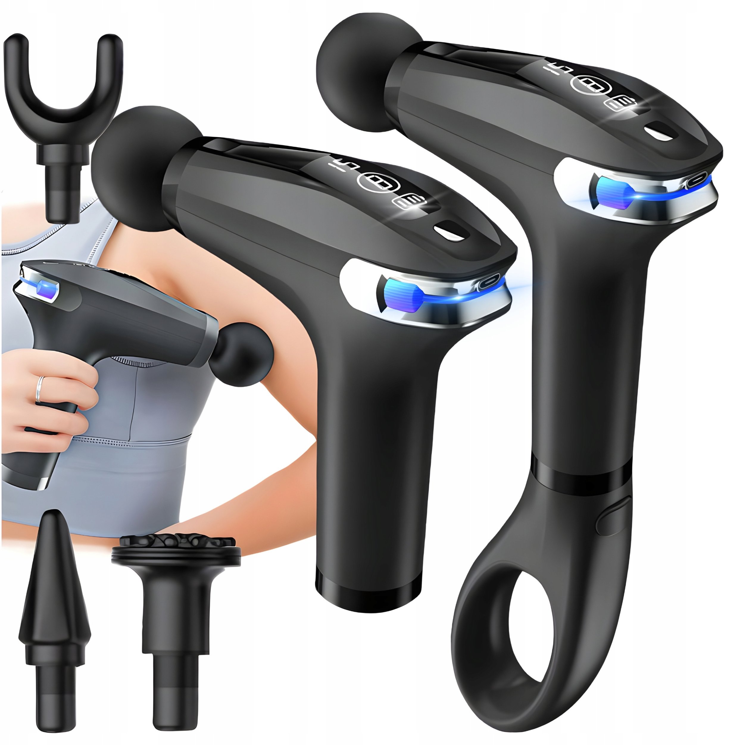 Pistolet do masażu pleców ciała nóg masażer mocny massage gun 4 końcówki