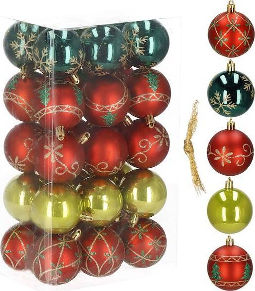 Springos Bombki choinkowe 30 szt. ozdoby świąteczne zestaw 6cm zielony, czerwony UNIWERSALNY