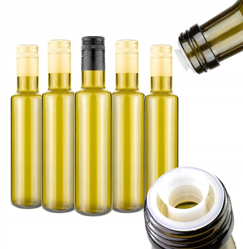 50X Butelki DORICA OLIWKOWA 250ml na oliwę z DOZOWNIKIEM Ciemne Szkło