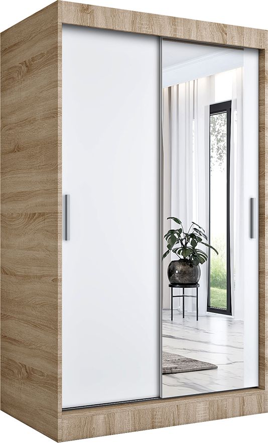 Elior Przesuwna szafa z lustrem dąb sonoma + biały - Palmira 3X