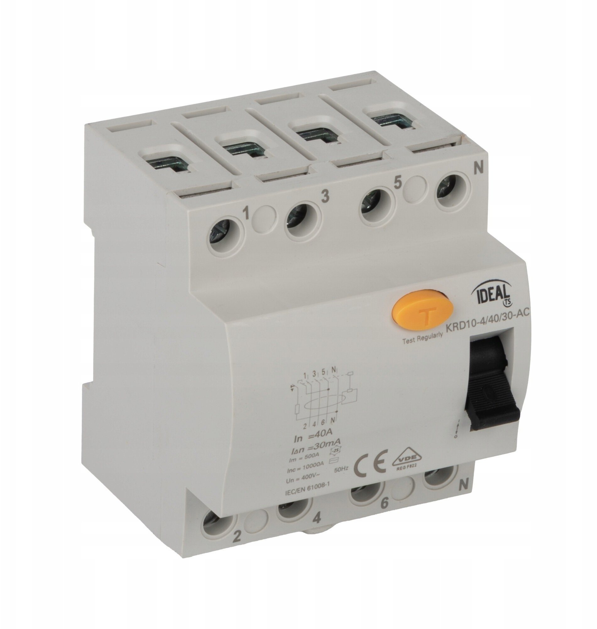Wyłącznik różnicowoprądowy 4P 25A 0,03A typ AC KRD10-4/25/30-AC VDE 38737