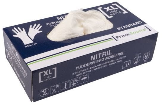 Handske Engangs Prime Source STANDARD str XL uden Pudder Nitril AQL 1.5 Hvid,100 stk/pk