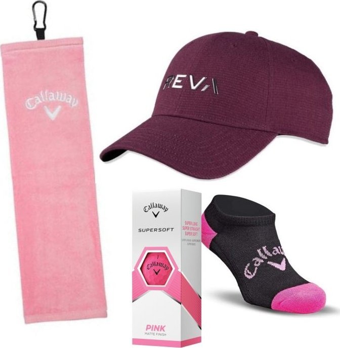 Zestaw prezentowy dla Golfistki, Callaway E01, czapka, ręcznik, skarpety i piłki