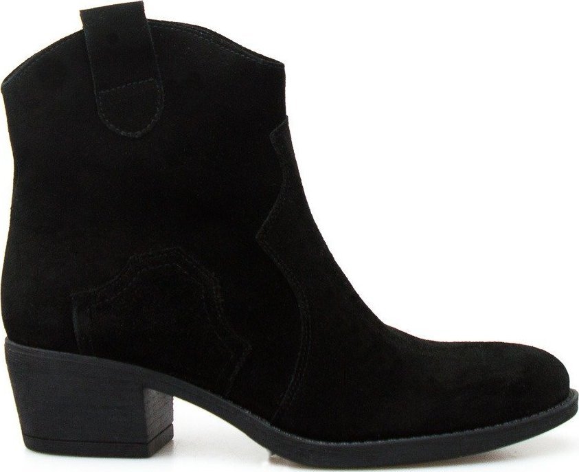 Estetino Botki kowbojki skórzane na niskim obcasie czarne Sempre-41