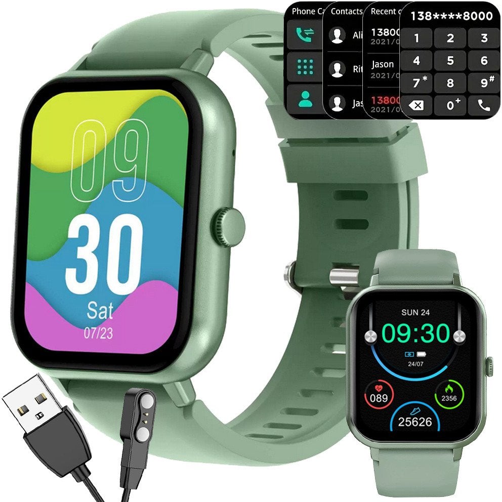 Smartwatch zegarek damski męski gumowy pasek sport bluetooth rozmowy zieleń