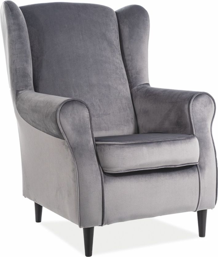 Signal Fotel BARON VELVET szary welurowy na drewnianych nóżkach SIGNAL