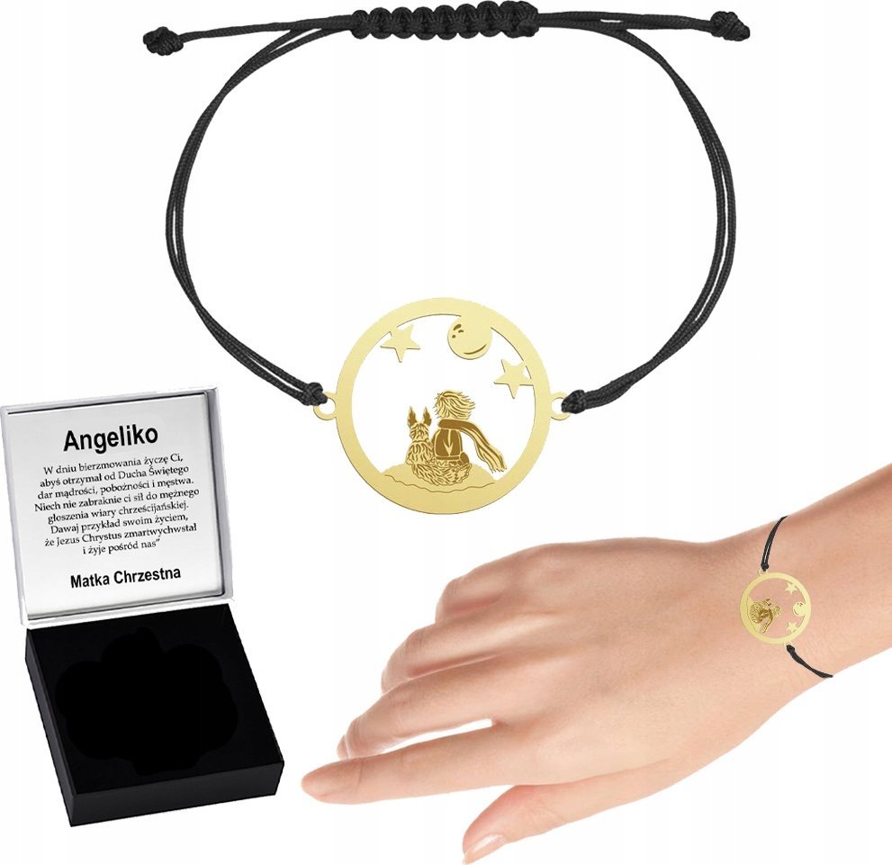 Radziszewska Jewellery Bransoletka Złota Mały Książę Lis Sznurek SREBRO 925 Prezent GRAWER GRATIS