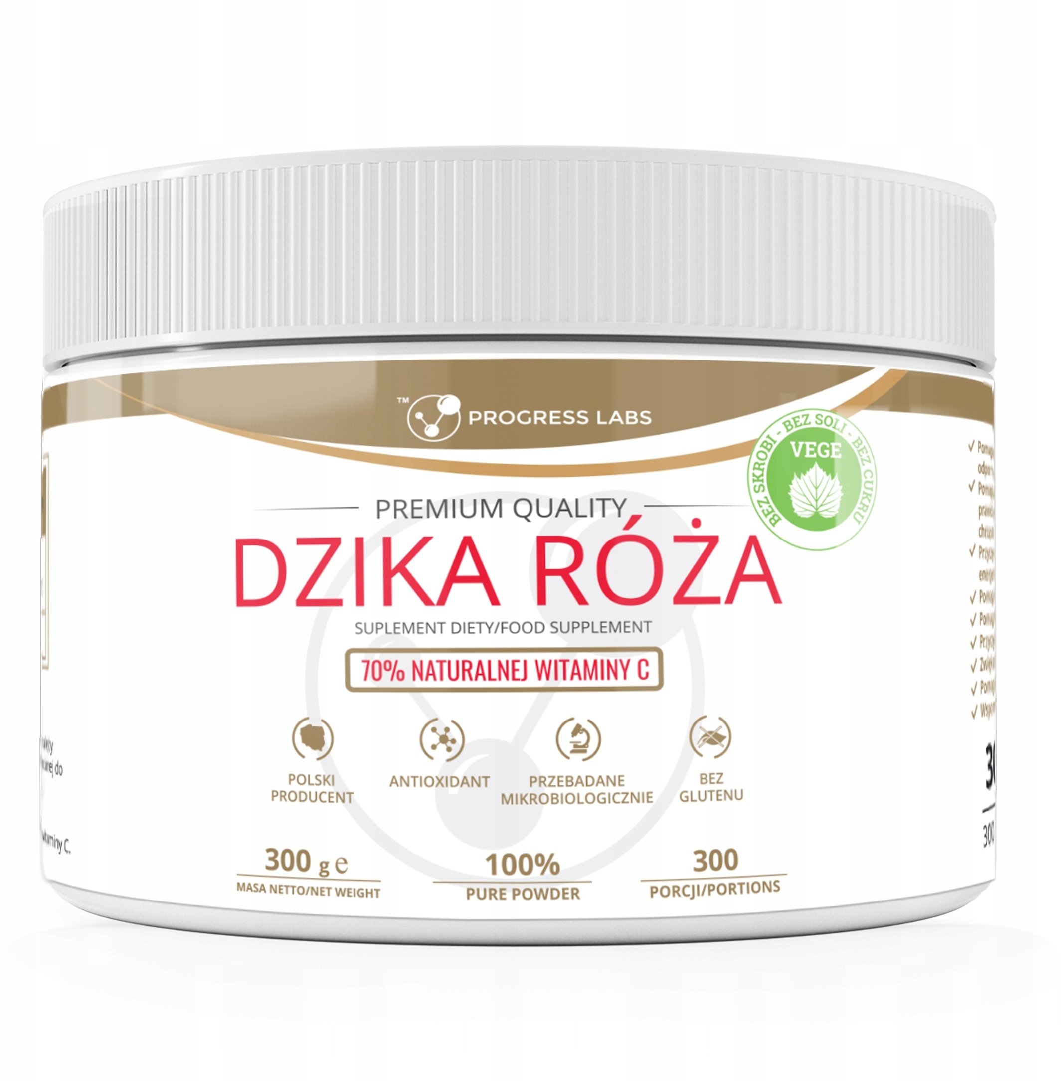 Doctor Life PROGRESS LABS Dzika Róża 70% witaminy C suplement diety w proszku 300g