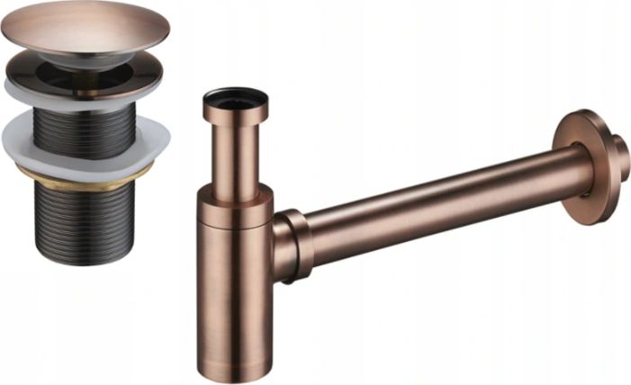 Syfon Mexen Mexen półsyfon umywalkowy okrągły z korkiem klik-klak, bez przelewu, miedź antyczna - 7991050-45