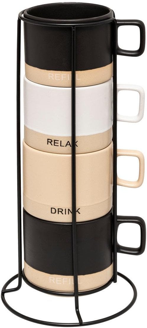 Zestaw 4 filiżanek na stojaku LUCA, 4 x 240 ml