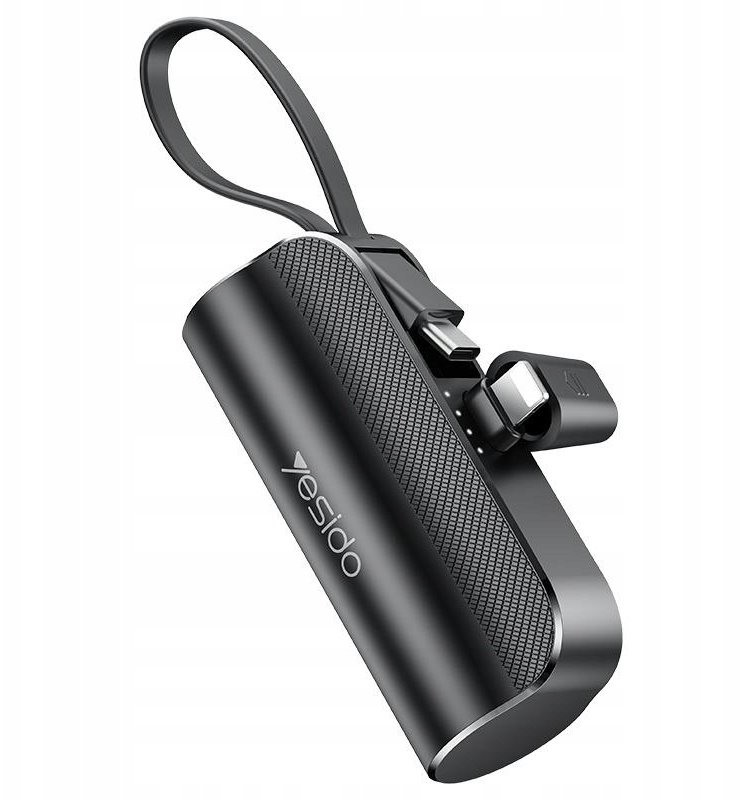 Yesido Powerbank YP68 5 000 mAh 12W + kabel USB-C, złącze Lightning, CZARNY