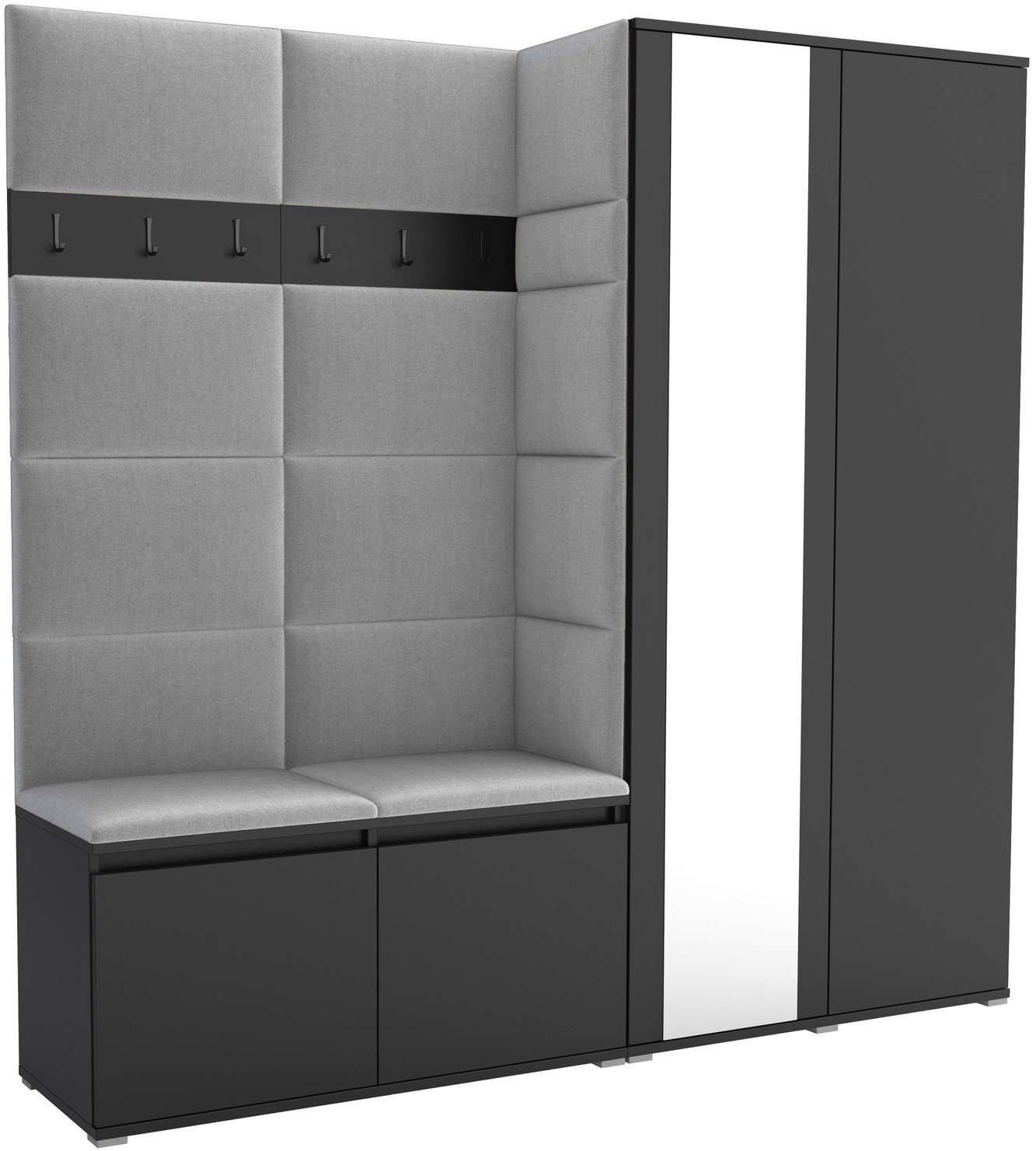 Tapicerowana garderoba Noris IV z lustrem - kolor czarny + tkanina Trinity 32