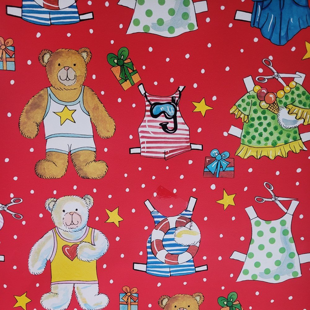 Fastima Papier czerwony misie do prezentów 57cmx25m 25m57