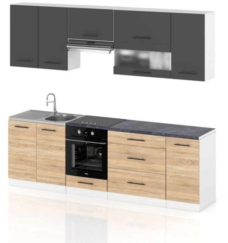 Meble Kuchenne Szare Z Drewnem Kuchnia Marocco 2.6m Modułowa Szary Sonoma