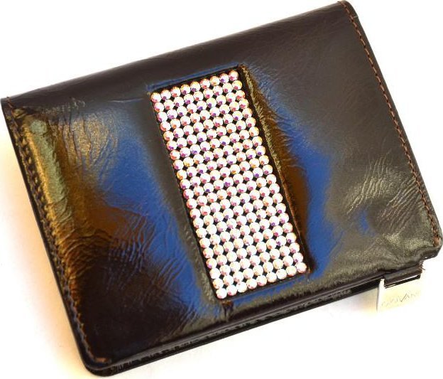 Swarovski cv-100 wizytownik skórzany brązowy z kamieniami swarovskiego cv 100