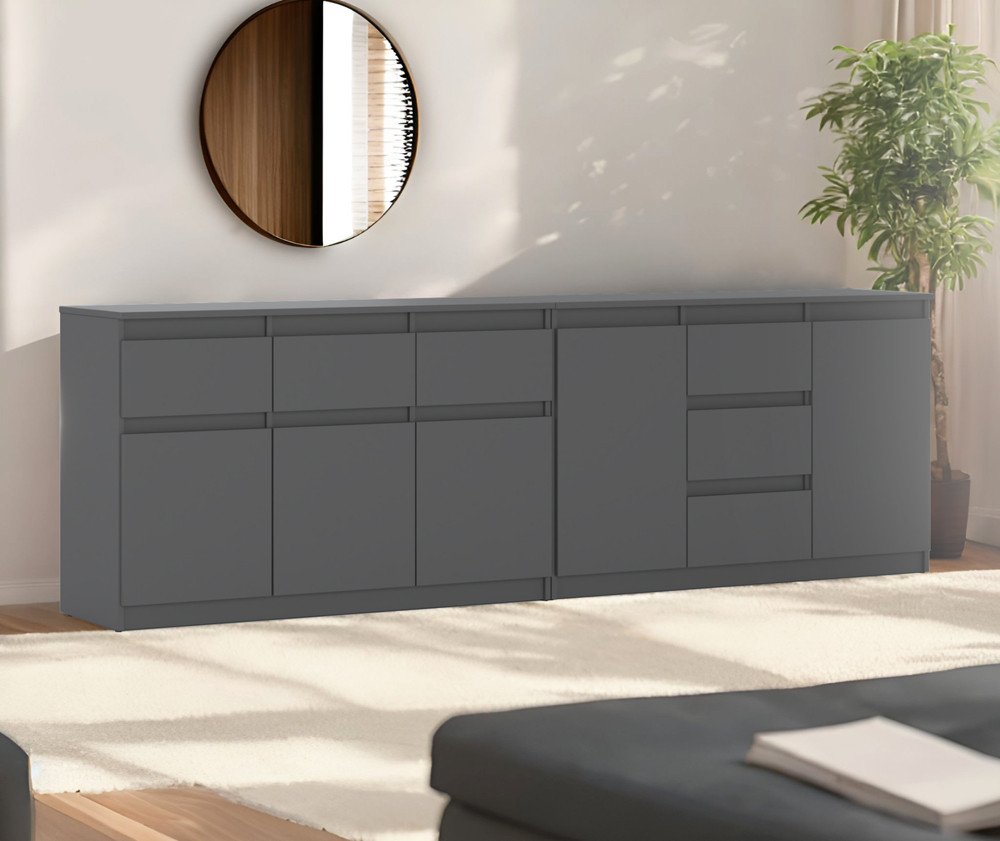 Komoda Nowoczesna Do Salonu Sypialni 6 Szuflad 240cm Pojemna Szara Biała