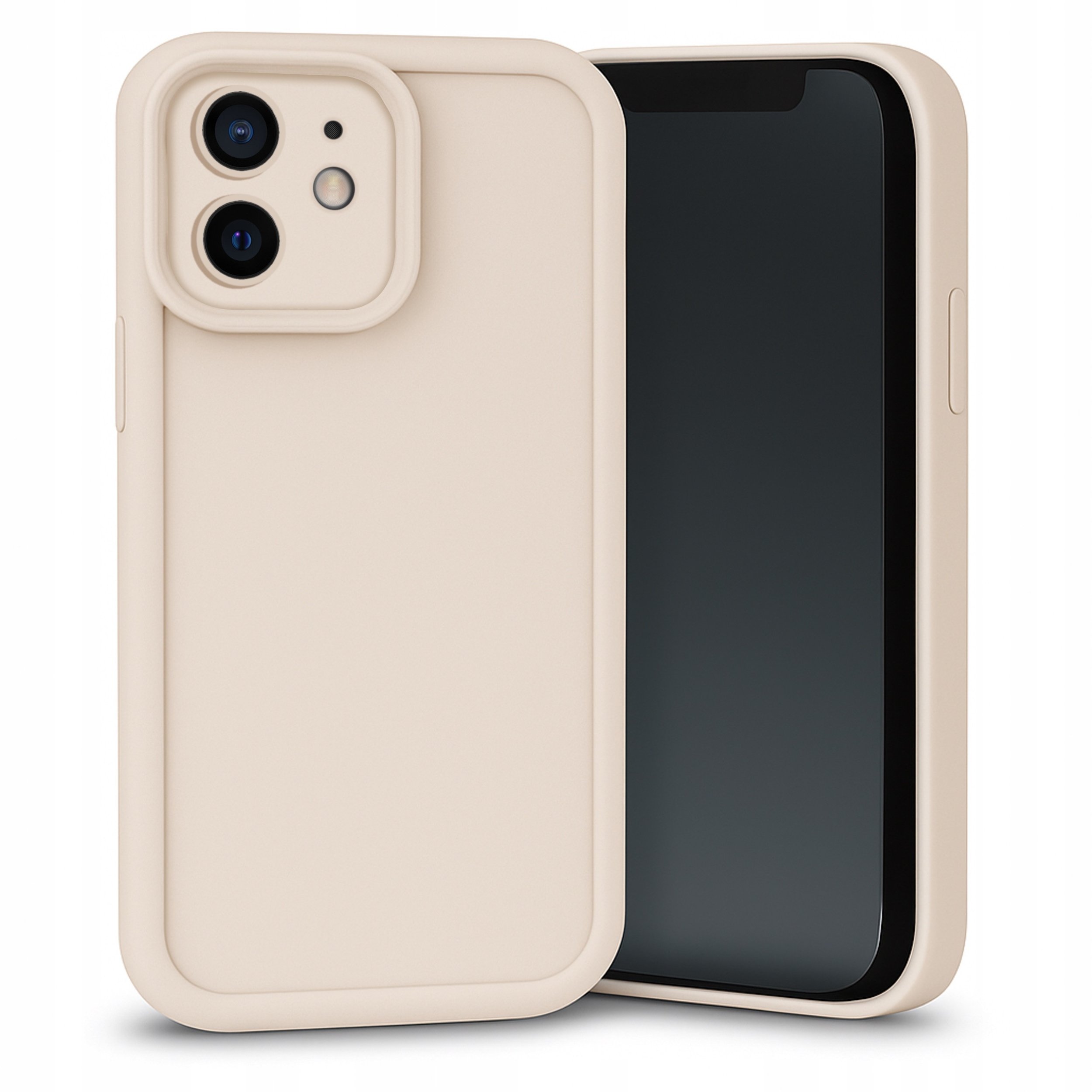 Etui do Apple iPhone 12 (Beżowe, Silikonowe, Matowe, Wzmocnione) Szkło 9H