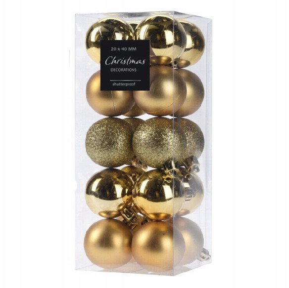 Zestaw 20 bombek choinkowych plastikowe złote 4cm