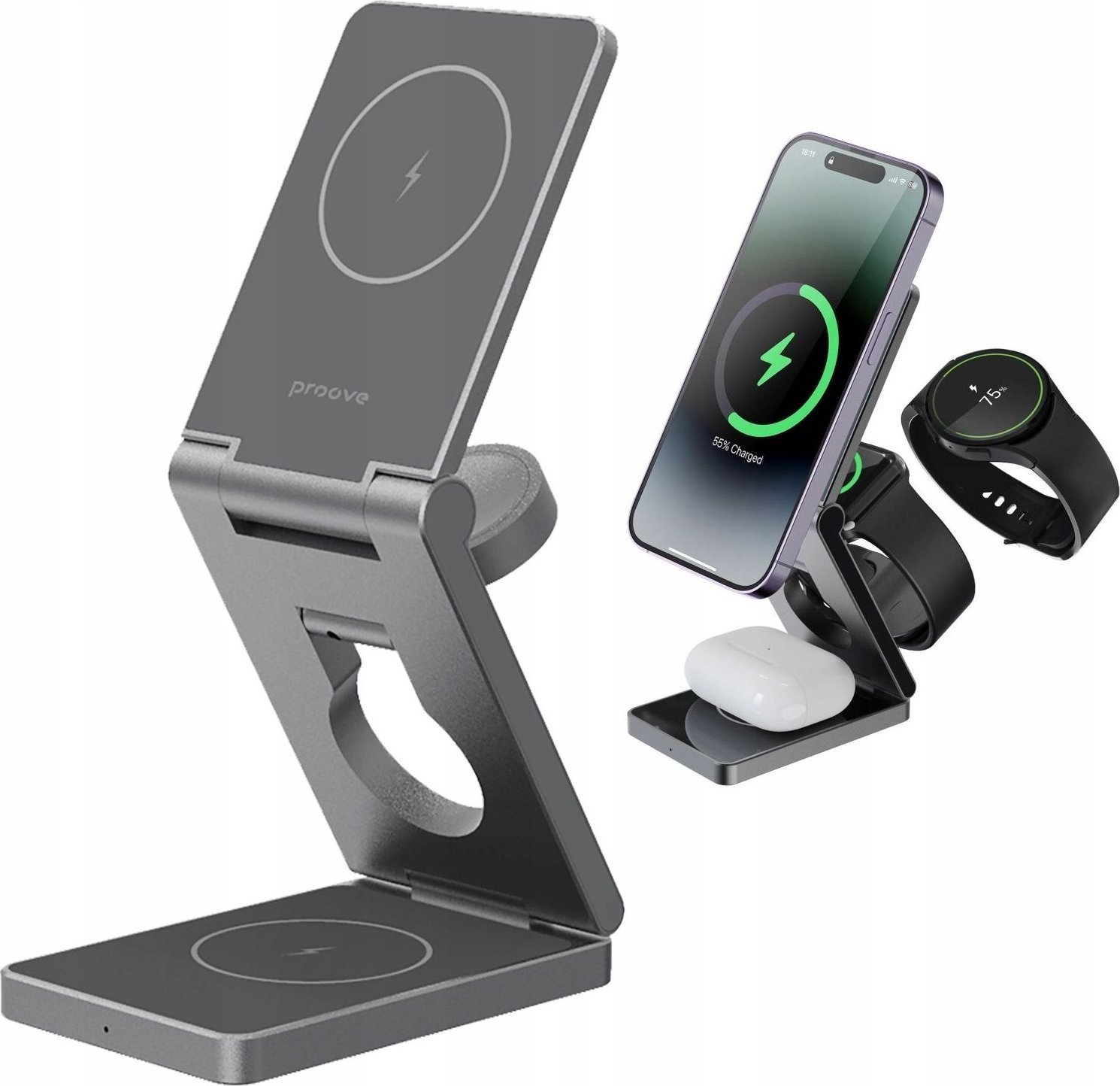 Bezprzewodowa Ładowarka 3w1 QI MagSafe na Telefon Zegarek Słuchawki Proove / Titan Volt