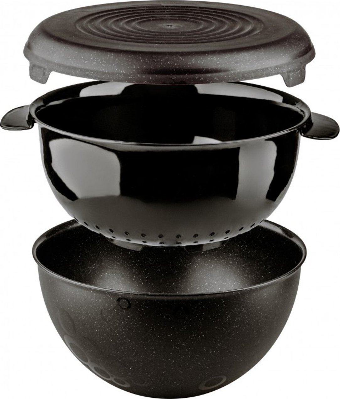 Practic Komplet (durszlak, miska, przykrywka) czarny