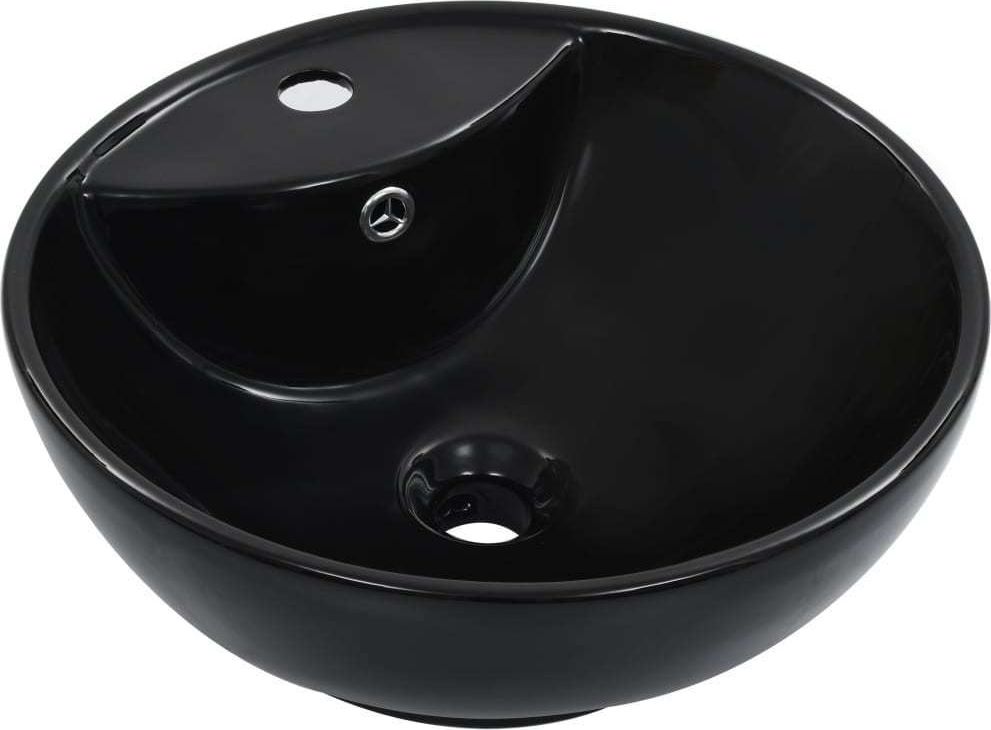 Umywalka vidaXL Umywalka z przelewem, 46,5 x 18 cm, ceramiczna, czarna