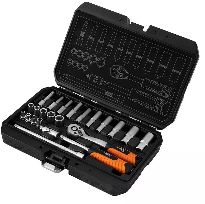 Zestaw kluczy nasadowych 1/4", 23 szt., satynowy 10-231