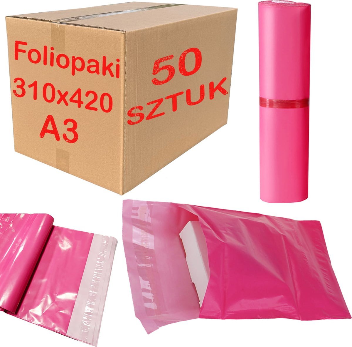 Foliopaki Kurierskie Różowe A3 310x420mm - 50 szt.