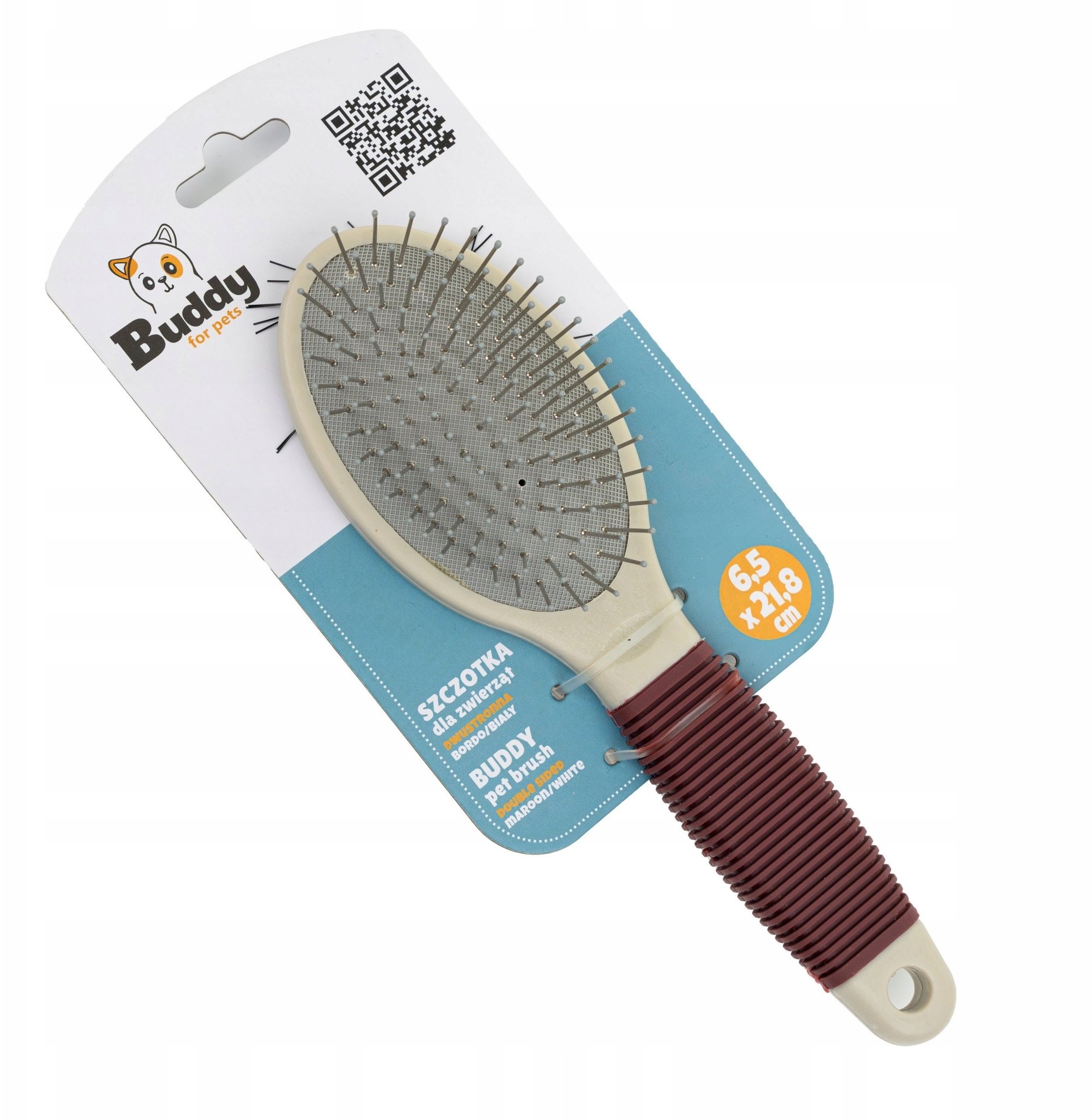 Szczotka dla zwierząt, dwustronna, bordo/biały, 6,5 x 21,8 cm