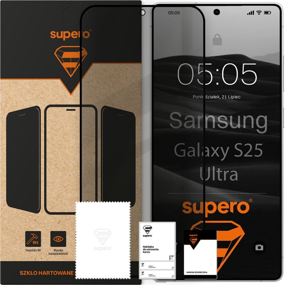 SUPERO Szkło hartowane do Samsung Galaxy S25 Ultra, prywatności z czarną ramką