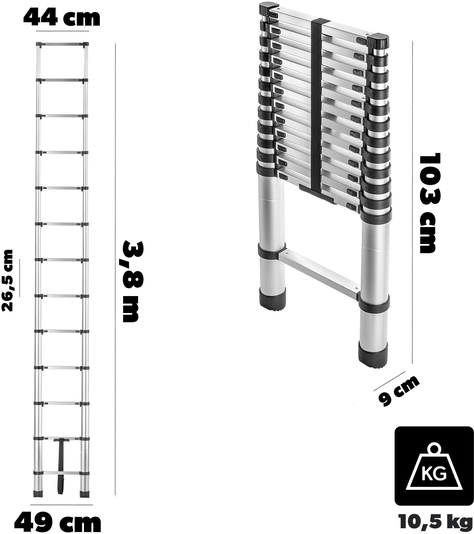 KADAX Drabina alu teleskopowa HOME 3.8m 13szczebli