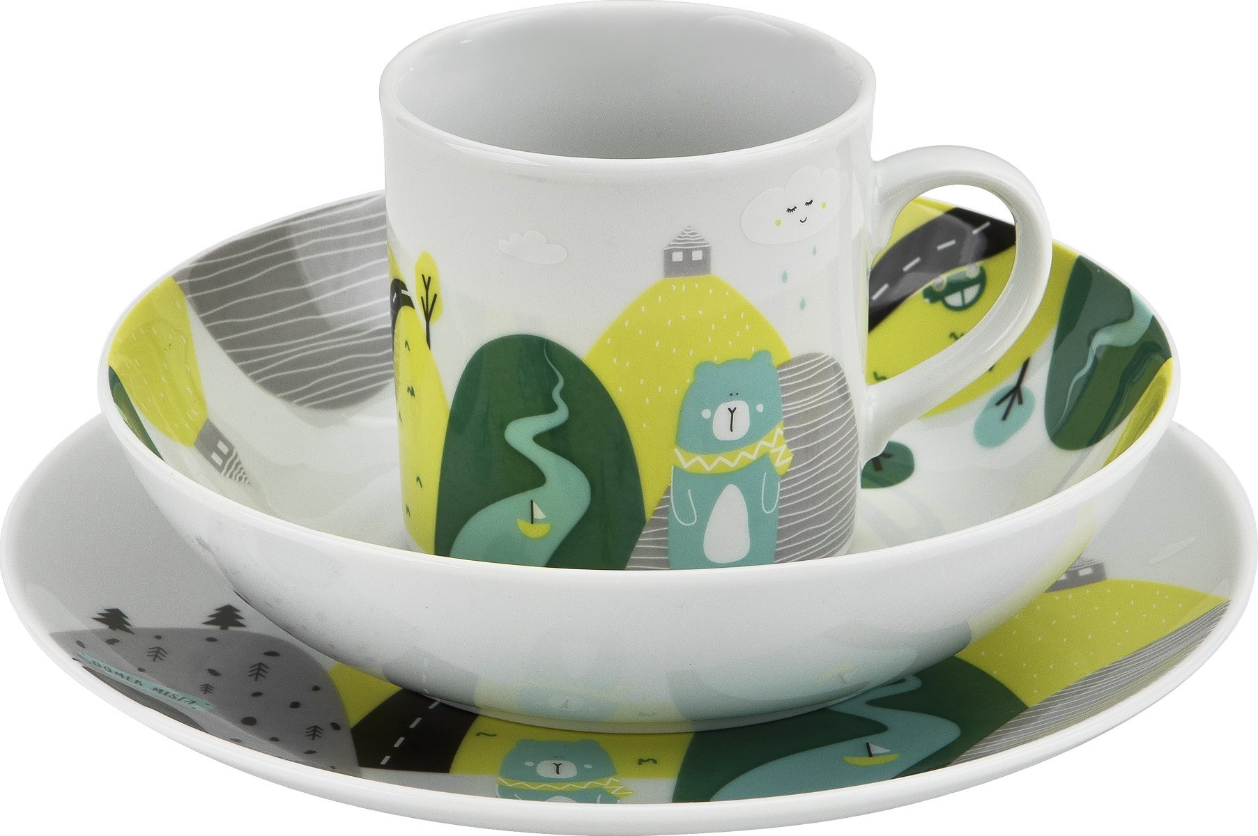 Lubiana Zestaw naczyń dla dzieci Domek misia zielony porcelanowy