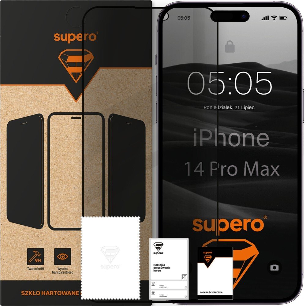 SUPERO Szkło hartowane do iPhone 14 Pro Max prywatności z czarną ramką