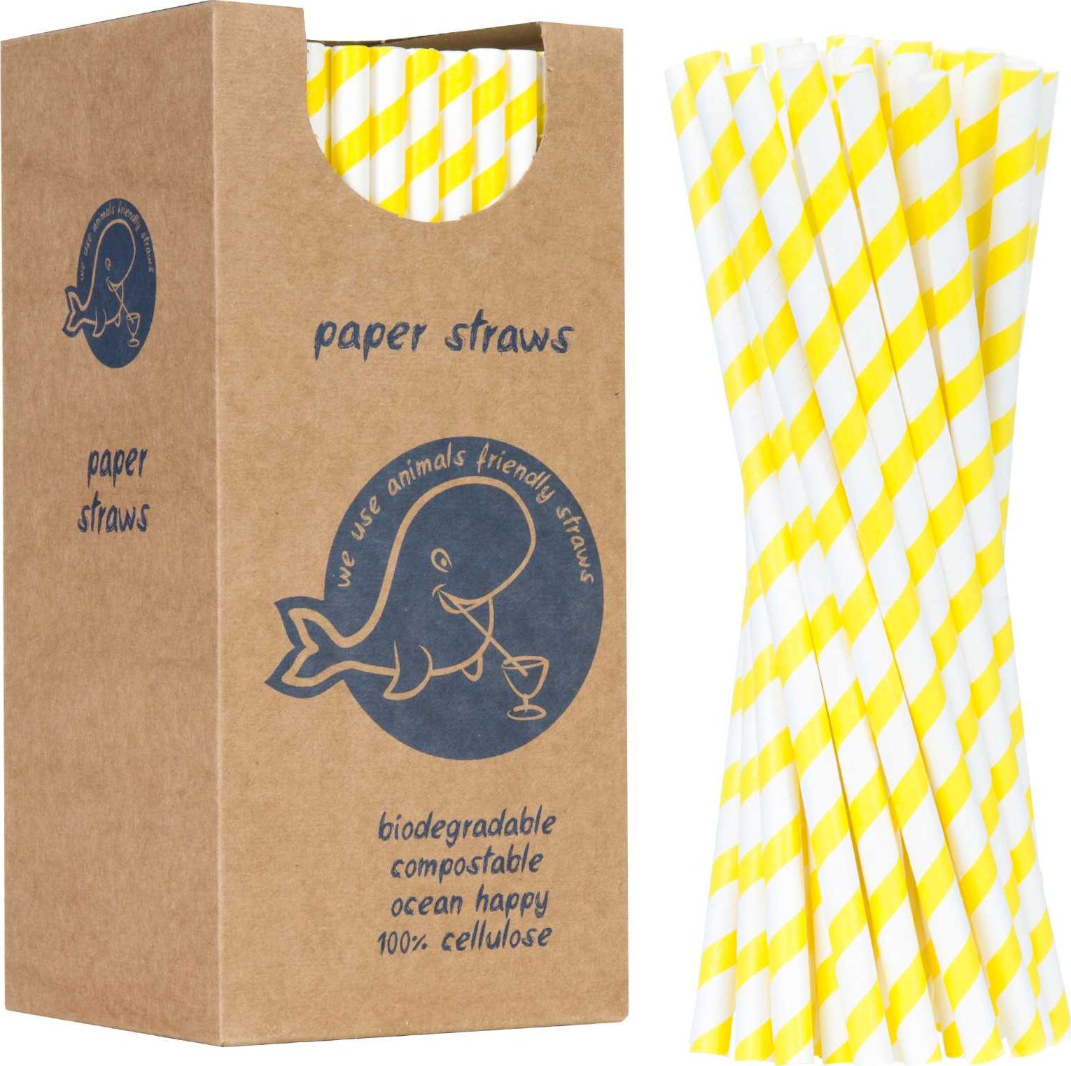 GSG słomki papierowe BIO* PAPER STRAWS grube 8/205mm biało-żółte 160 sztuk (1009902)