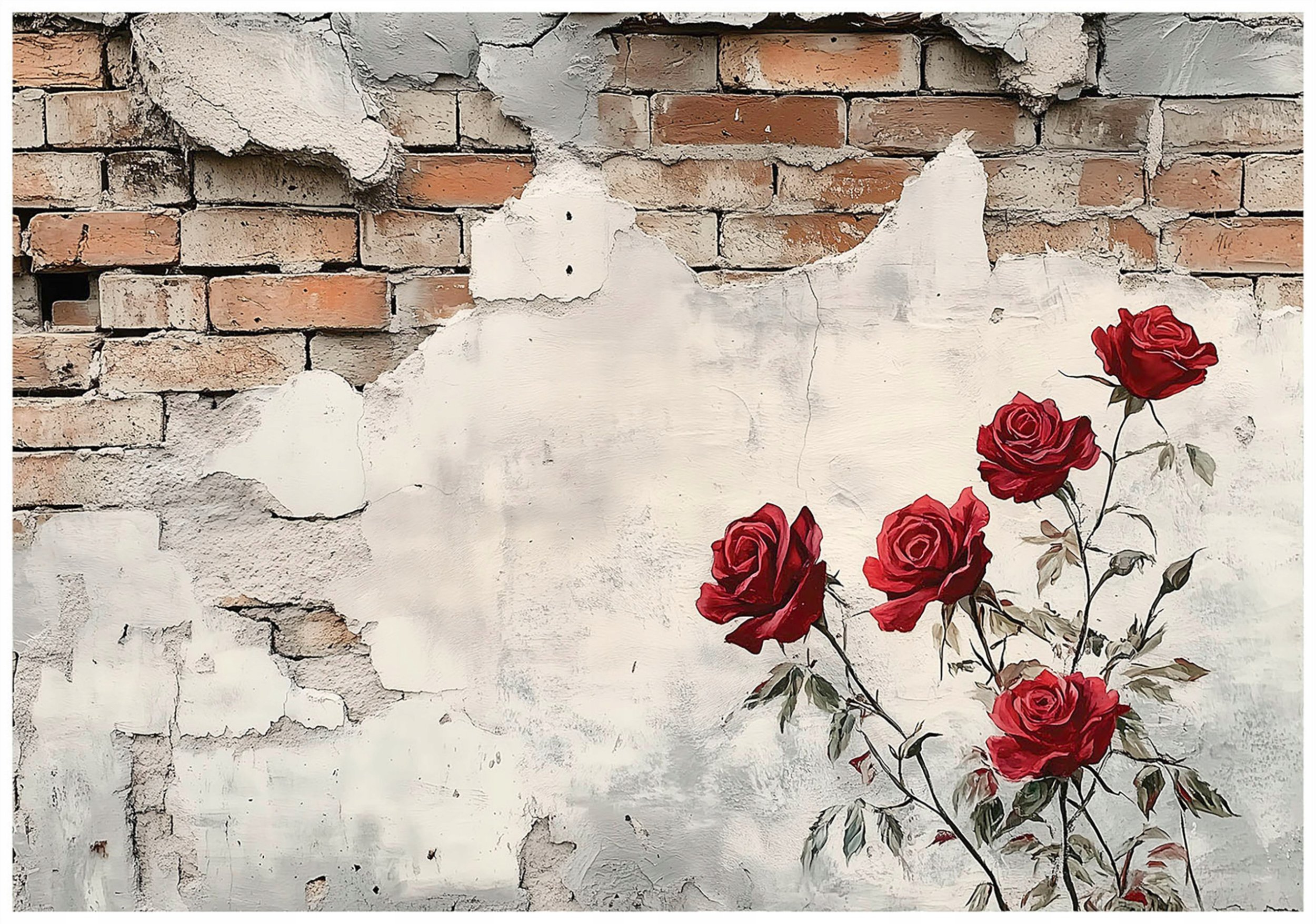 FOTOTAPETA MUR CEGŁY KWIATY TYNK SYPIALNIA SALON TAPETA FLIZELINA 150x105