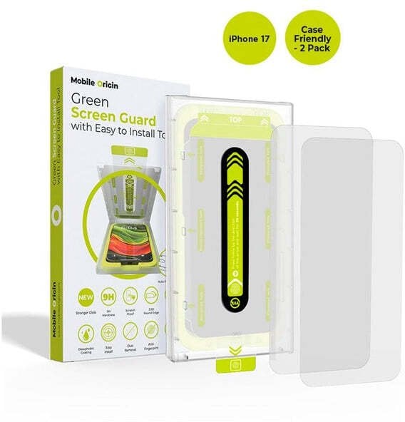 Mobile Origin Screen Guard with easy applicator, case friendly, 2 pack - iPhone 17